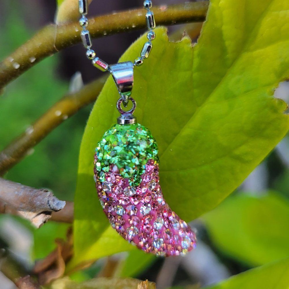 Pink Chilli Pendant Necklace Swaroski Elements 925 Silver 18K